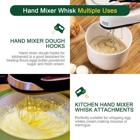 Hand Mixer Beaters for KitchenAid - Dough Hooks & Whisk Attachment, KHMPW Stainless Steel Egg Beater/Whisk, 3PCS