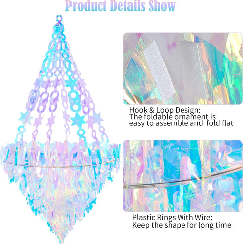 Heliltd Frozen Iridescent Chandelier Hanging Decoration Holographic Party Decoration Rainbow Film Party Supplies