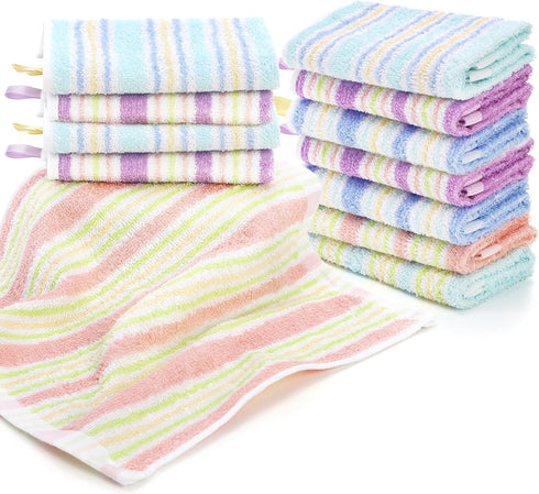 20 Pack 10x10 Inch 5 Pumtus Small Face Wash Cloths, Cotton Soft Hand Towel, Comfortable Striped Fingertip Towel