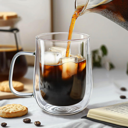 16 OZ, Set 4 Double Walled Glass Coffee Mugs Borosilicate Glass Coffee Cups of with Spoons, Insulated Clear Coffee Mug