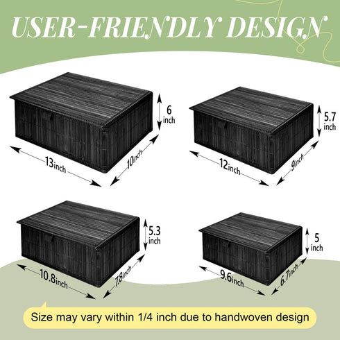 Wicker Basket with Lid, Bamboo Storage Box for Shelf, Decorative Rectangle Basket with Lid Organizer for Bedroom,