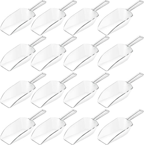 Hestya 16 Pcs Clear Plastic Scoops - Multi-Purpose for Candy Buffet, Kitchen, Ice Food, Protein Powders