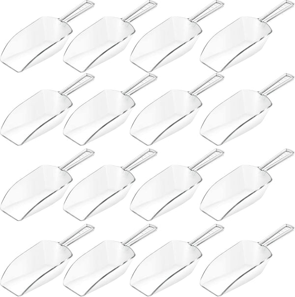 Hestya 16 Pcs Clear Plastic Scoops - Multi-Purpose for Candy Buffet, Kitchen, Ice Food, Protein Powders