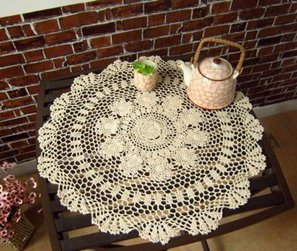 Laivigo New Handmade Crochet Cotton Lace Round Table Cloth Doilies, 24 Inch, Beige