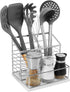 Utensil Holder for Kitchen Counter, Metal Rack with Salt and Pepper Shakers, Large Organizer