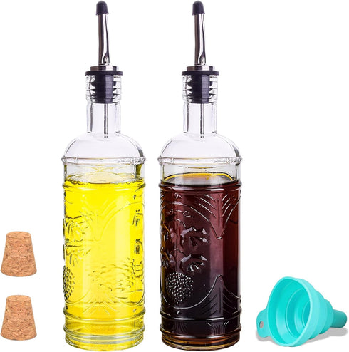 eleganttime 2 Pack Glass Oil and Vinegar Dispenser Set 16oz, Superior Leakproof