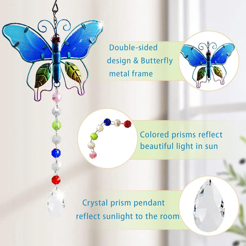 Andiker Crystal Suncatchers Hanging, Stained Glass Butterfly Crystal Ball Prisms Ornament, Rainbow Maker Home Dcor