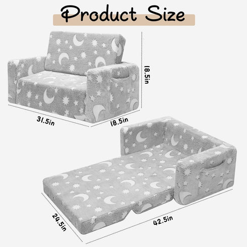 SLIGUY Kids Chair, Toddler Couch, Fold Out Sofa Chair, Toddlers Convertible Sofa to Lounger Pull Out Couch, Glow in The