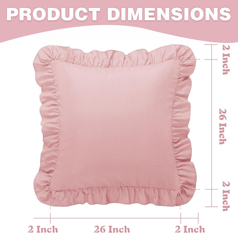 26x26 Inches, Set 2, KKJIAF Ruffle Pillow Cases Light Pink Square Ruffled Pillow Covers of Microfiber Wrinkle Resistant