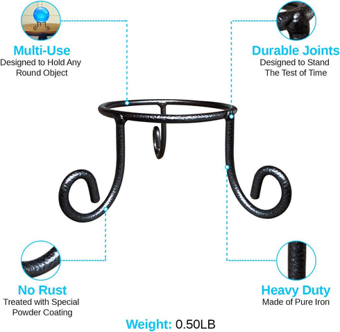 4.5inches 2inches Black Iron Gazing Globe Stand, Wrought Iron Sphere Holder, Crystal Ball and Glass Bowl Display Stand