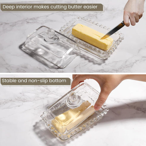 Countertop 2 4oz Clear Glass Butter Dish with Lid Covered Butter Container for Tabletop & & Refrigerator | Butter