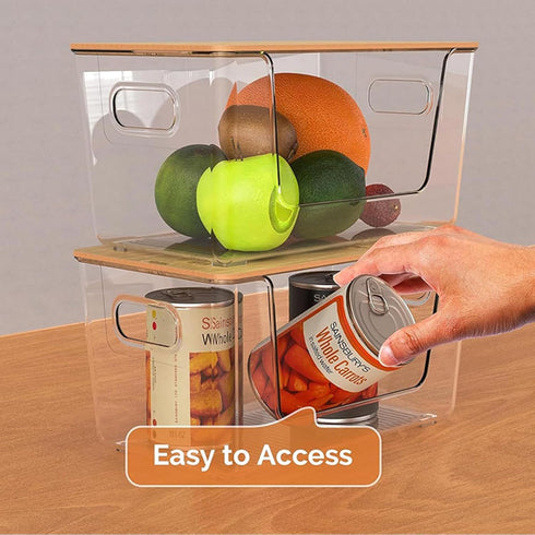 Toowood 2 Pack, Trash Bag Holders with Bamboo Lids Garbage Bag Dispenser with Lid, Open Front Stackable Storage Bins
