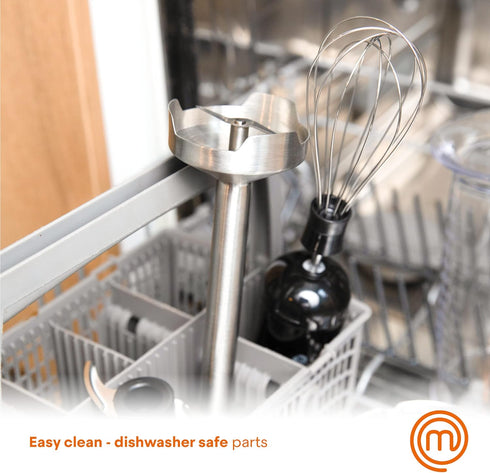 MasterChef Immersion Blender Handheld with Electric Whisk & Milk Frother Attachments, Stainless Steel Stick Emulsifier