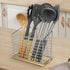 Utensil Holder for Kitchen Counter, Metal Rack for Cooking Tools Storage, Sturdy Base with Drainage Hole (Chrome Wooden)