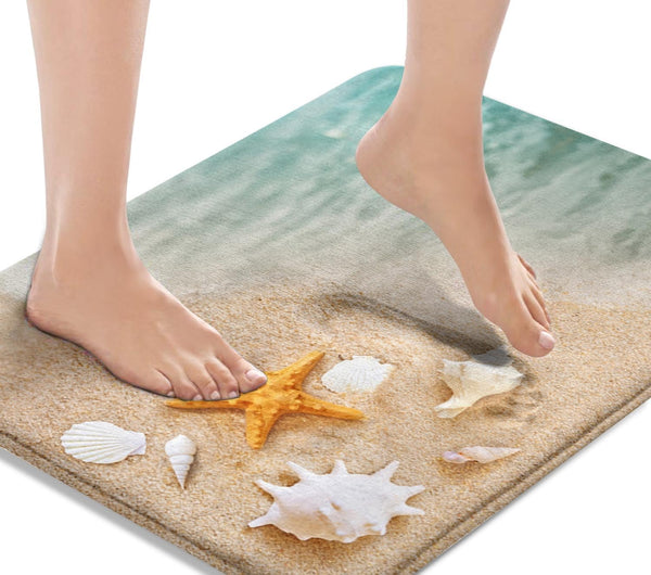Britimes Bath Mat for Bathroom, Beach Starfish Sea Shell Washable Cover Floor Rug, 18x30 Inches