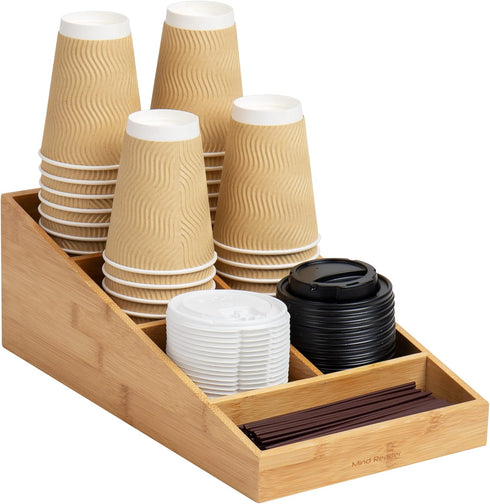 Mind Reader Cup and Condiment Station, Countertop Organizer, Coffee Bar, Rayon from Bamboo, Brown