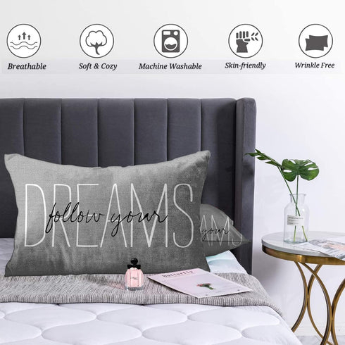 Emvency Throw Pillow Cover, Rustic Gray Follow Your Dreams Decorative Pillow Case, 20x30 Inch Queen Size Cushion
