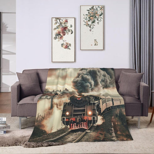 HSYOYO 80"x60" Train Travelling Throw Blanket Fluffy Fleece Blankets Vintage Lightweight Travel Blanket Indoor Outdoor