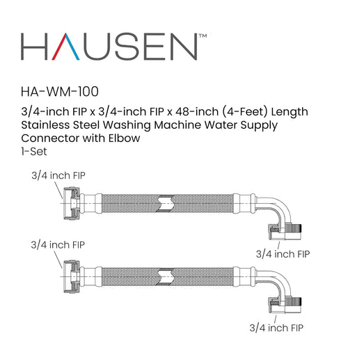 Hausen 48-Inch Stainless Steel Washing Machine Connector, 4 Feet Elbow Supply Line, 1-Pack