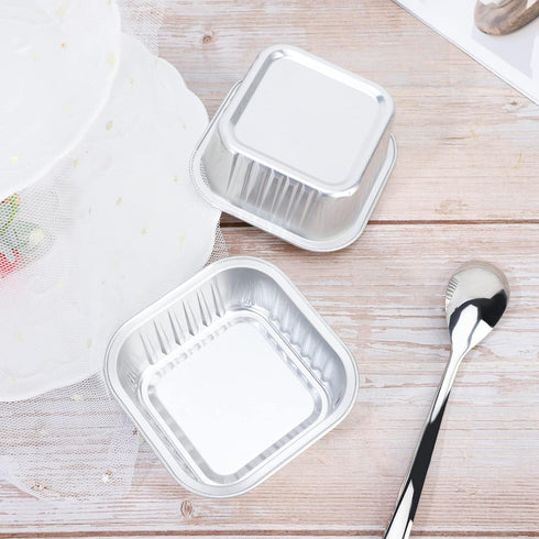 EUSOAR Cupcake Baking Cups with Lids, 50pcs Silver Aluminum Foil, 5oz Ramekins for Baking Cake, Pie, Souffle