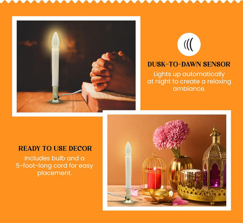 Creative Hobbies Electric Window Candle Lamp - Brass Plated Base, Dusk to Dawn Sensor, Ready to Use!