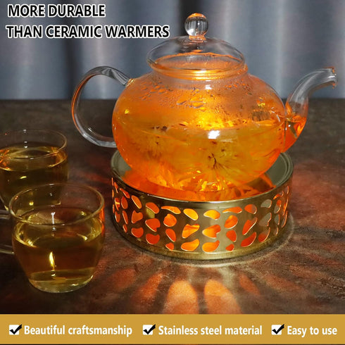 KAYCROWN Teapot Warmer, Stainless Steel Tea Warmer with Candle Holder for Heating Tea, Coffee, Milk