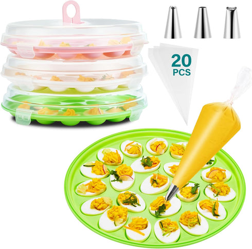 Deviled Egg Container with Lid, 3 Pack Stackable Deviled Egg Platter with