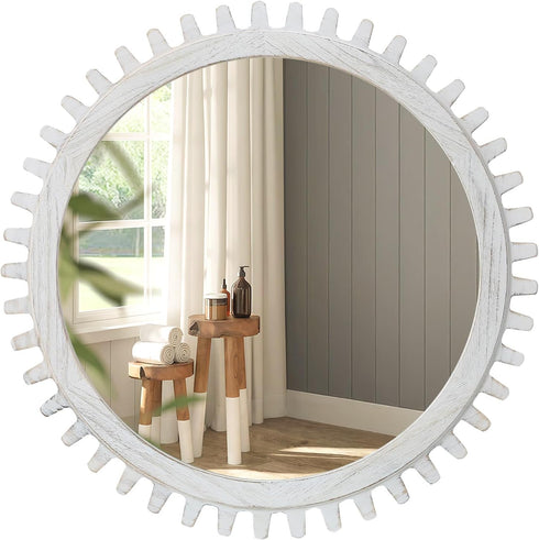 ULIKE Round Wood Mirror, 30 Inch Rustic Farmhouse Circle Mirror with Wooden