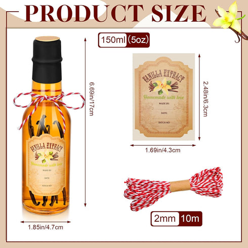 16 Bean(Black,5 oz) Tioncy Pcs Empty Vanilla Extract Bottles for Homemade Vanilla Jar Glass Bottle with Cap, Shrink