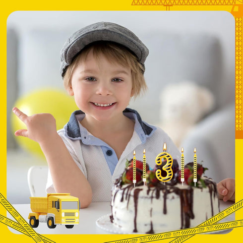 AXBMM 13 Set 12 3 3) Pcs Construction Themed Birthday Candles Yellow and Black Number Candle Cake Topper