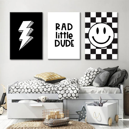 Joocrise 12x16x3 Inch Boys Room Wall Art Decor Toddler Nursery Canvas Wall Art Baby Kids Wall Decor Black Checkered