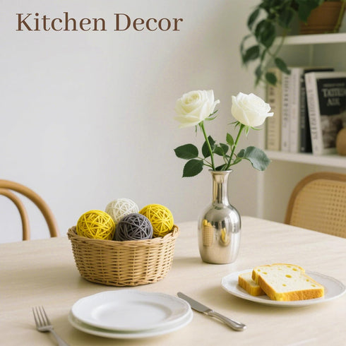 DomeStar 24PCS Yellow Decorative Balls for Bowl Centerpiece, 2 Inch Rattan Bowl Fillers for Kitchen Decor