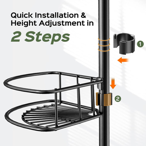 4-Tier 47-121 Inch HAMITOR Shower Caddy Tension Pole: Rustproof Bathroom Corner Shelf Organizer for Renters - No Drill