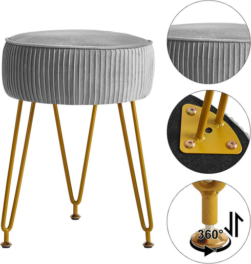 LG-30G IBUYKE Velvet Round Footrest Ottoman, Makeup Vanity Stool Side Table, Dressing Table Seat, Pouf Couch Stool