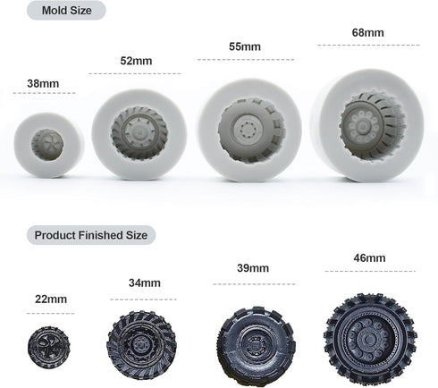 Set of 4Pcs 3D Round Tire Fondant Silicone Mold for Cake Decorating and Chocolate Making