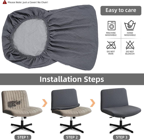 Armless Criss Cross Office Desk Chair Cover Slipcover, Waterproof Stretch Jacquard Vanity Swivel Chair Cover Mid Back Wide Seat Office Computer Gaming Accent Chair Cover by YISUN