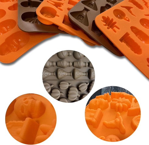 5PCS Halloween Themed Silicone Molds, 70 Cavity 3D Skeleton Pumpkin Ghost Bat Shapes for Baking