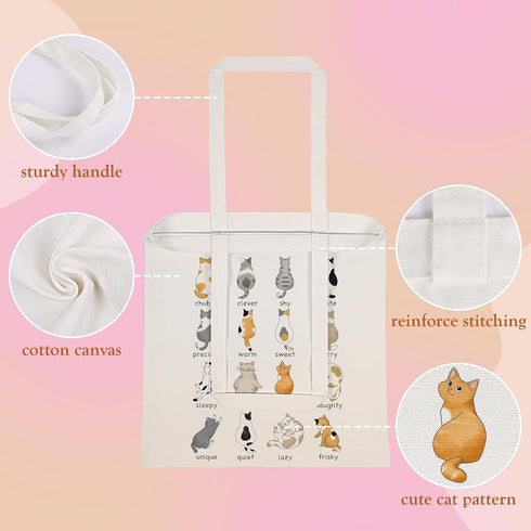 Louise Maelys Canvas Tote Bag for Women Cute Cat Aesthetic Cotton School Shopping Beach Grocery reusable tote bag