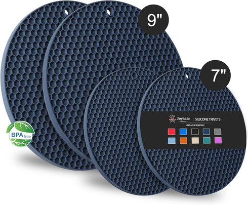 Joyhalo Trivets for Hot Dishes, Silicone Pot Holders for Kitchen Countertops, Flexible and Easy to Wash (Navy)