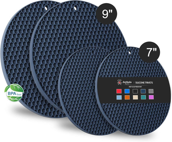 Joyhalo Trivets for Hot Dishes, Silicone Pot Holders for Kitchen Countertops, Flexible and Easy to Wash (Navy)
