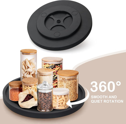Black Wooden Lazy Susan Turntable Organizer, Small Round Rotating Tray for Kitchen Countertop and Bathroom Decor