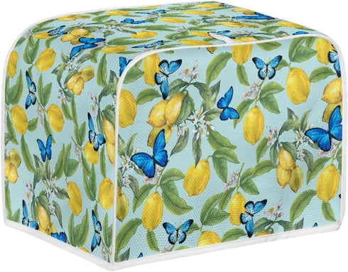 Bulopur Blue Butterfly Lemon Printed Toaster Cover, 4 Slice Microwave Oven Dust Protection