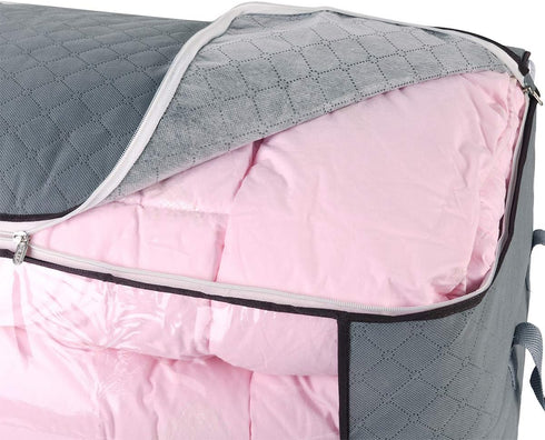 Jumbo Zippered Storage Bag for King Comforter, Pillow, Quilt, Clothes, with Large Clear Window & Carry Handles