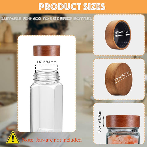 Zepkouel 25 4 Oz 8 Oz Pcs Spice Jar Lids Acacia Wood,Fits and Glass Spice Jars,For Square and Round Plastics Spice