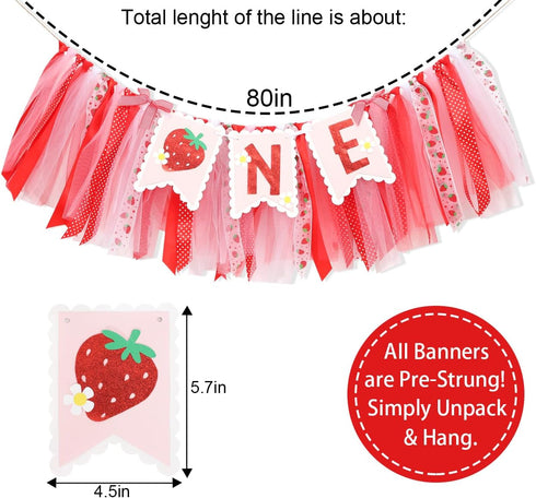 BEADED 1st 1st Strawberry One High Chair Banner - Strawberry Party Decoration,Berry First High Chair Garland,Highchair