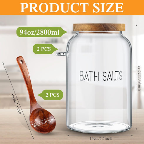 2 94 oz SiliFine Pcs Bath Salts Glass Jar with Wooden Lid, Bath Salt Container with Scoop, Airtight Storage Bathtub