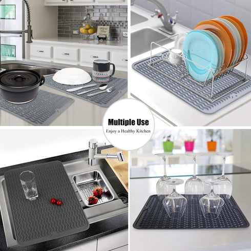Silicone Dish Drying Mat, Non-Slip Easy Clean Large Heat-resistant Dish Drainer for Kitchen Counter, Sink