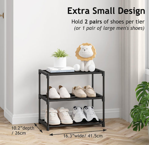 3 (16.3" Closet Autonomier Tier Extra Small Shoe Rack Wide), Narrow Stackable Shoe Shelf for Kids Toddler Adult