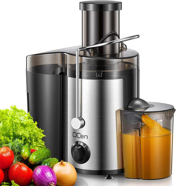 Qcen Juicer Machine - 500W Centrifugal Juicer Extractor with 3” Feed Chute for Fruit Vegetable (Black)