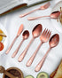 EUIRIO Large Serving Spoon Set, Stainless Steel Copper Utensils - Serving Fork, Slotted Spoon, Buffer Knife, Sugar